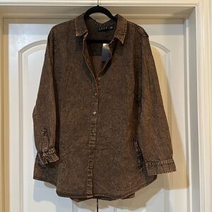 Joan Rivers Regular Vintage Washed Denim Shirt with Pockets